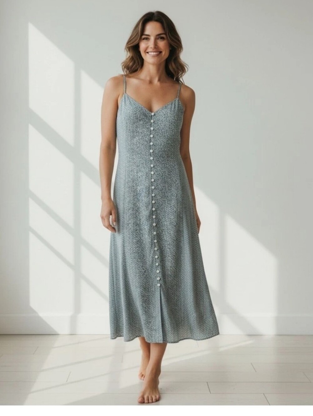 Lucky Brand Ditsy Floral Maxi Slip Dress M Sage Green Floral Boho Cottagecore - Picture 16 of 16